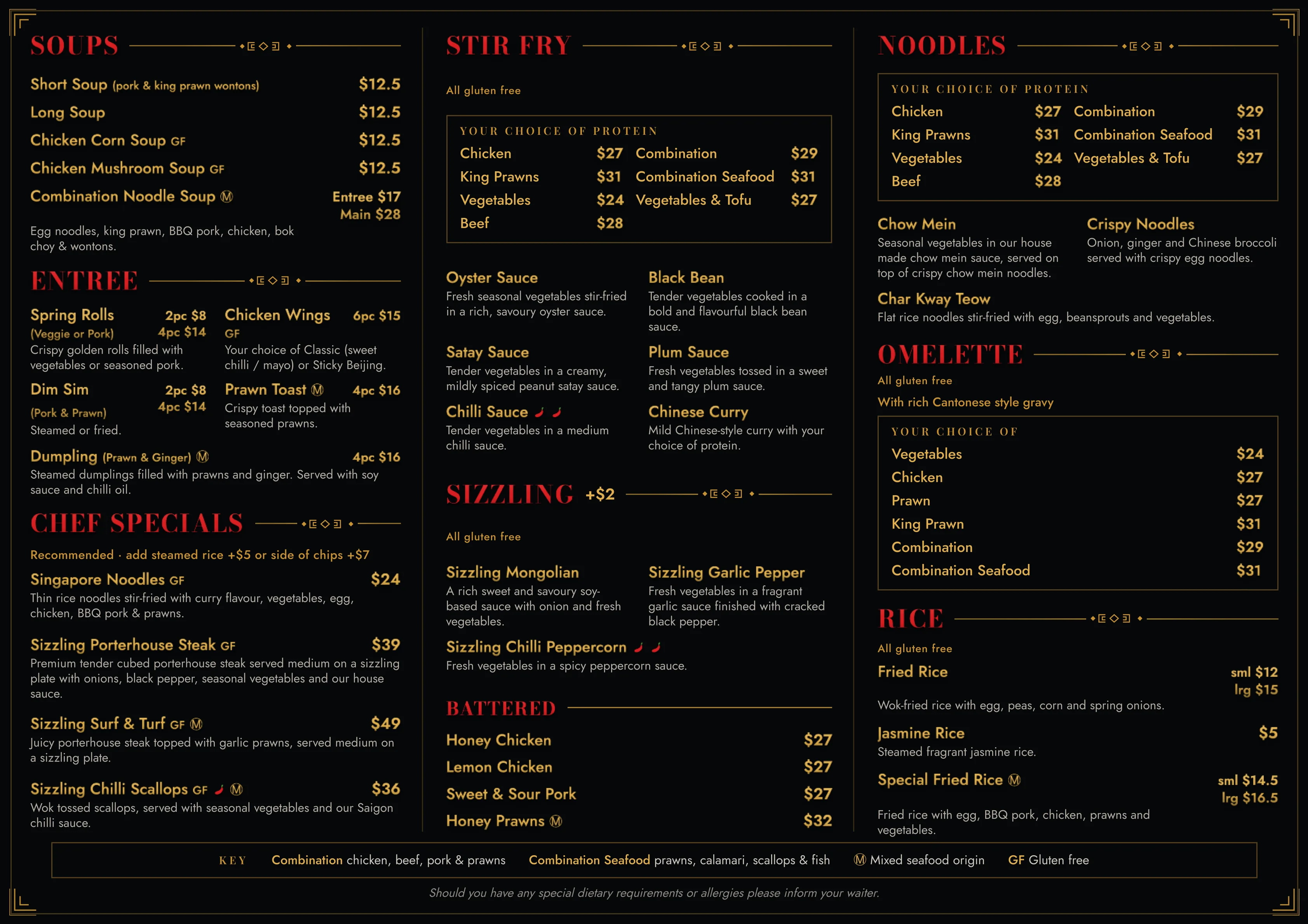 Dinner menu, page 2